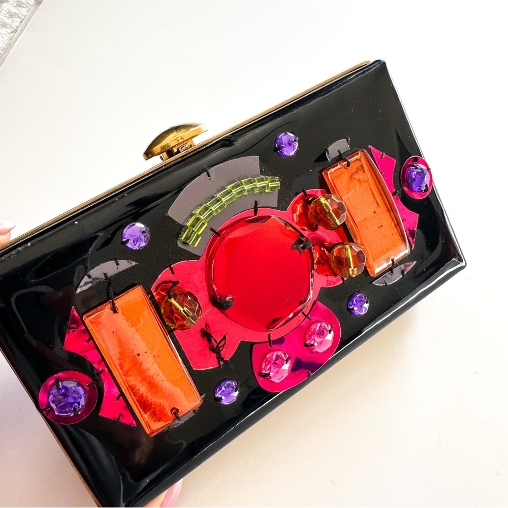 Rare Vintage Yves Saint Laurent Jeweled Patent Leather Minaudière Clutch - Picture 6 of 14